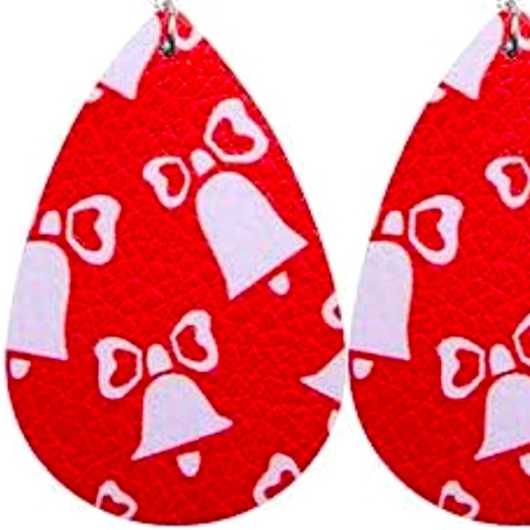 Red & White Faux Leather Christmas Bell Earrings - Picture 6 of 7